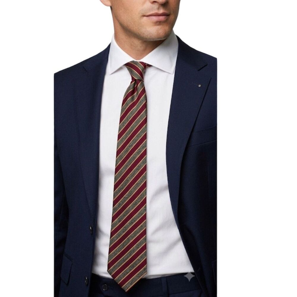 Bally Men's Gray Burgundy Gold Diagonal Stripe 100% Silk Professional Tie